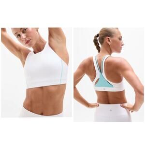 Athleta Flex Spacer Tipped Sports Bra Large Light Support Blue White